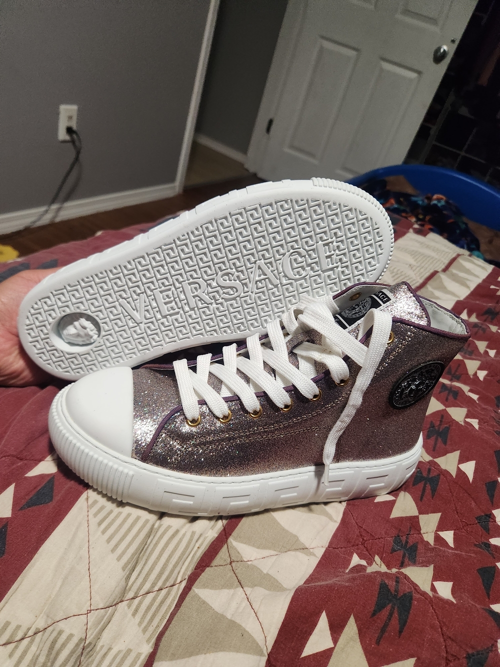 Metallic Pink Glitter High-Top Sneakers